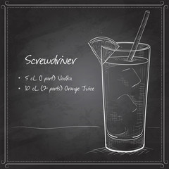 Screwdriver scetch cocktail on black board