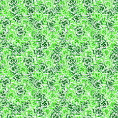 Doodle green clover shamrock Saint Patrick's Day line art seamless pattern