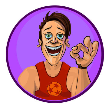 Vector image of smiling sport trainer showing OK sign