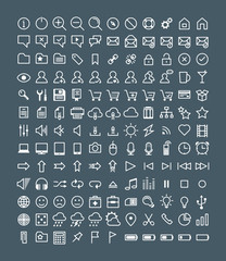Set of Simple Vector Line Icons. Electronic Devices, Multimedia, Weather, Mail, Shopping, Cloud Storage