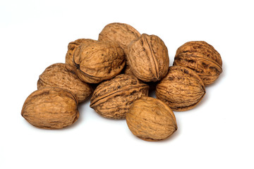 Walnuts on a white background