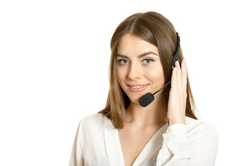 Service operator woman with headset