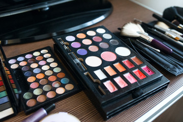 makeup brushes, closeup. Professional cosmetics for make-up artist.