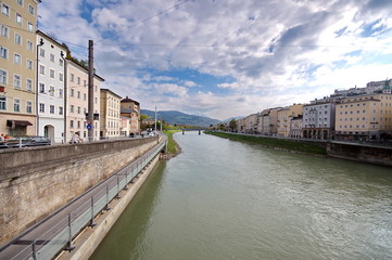 Fototapeta premium Salzach river in Salzburg, Austria