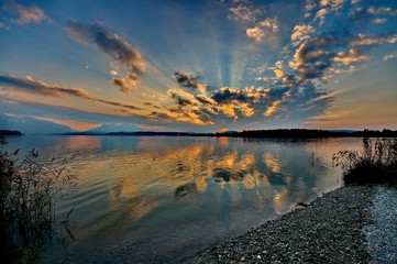 Sunset at lake Chiemsee in Germany