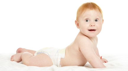 Adorable baby boy in pampers