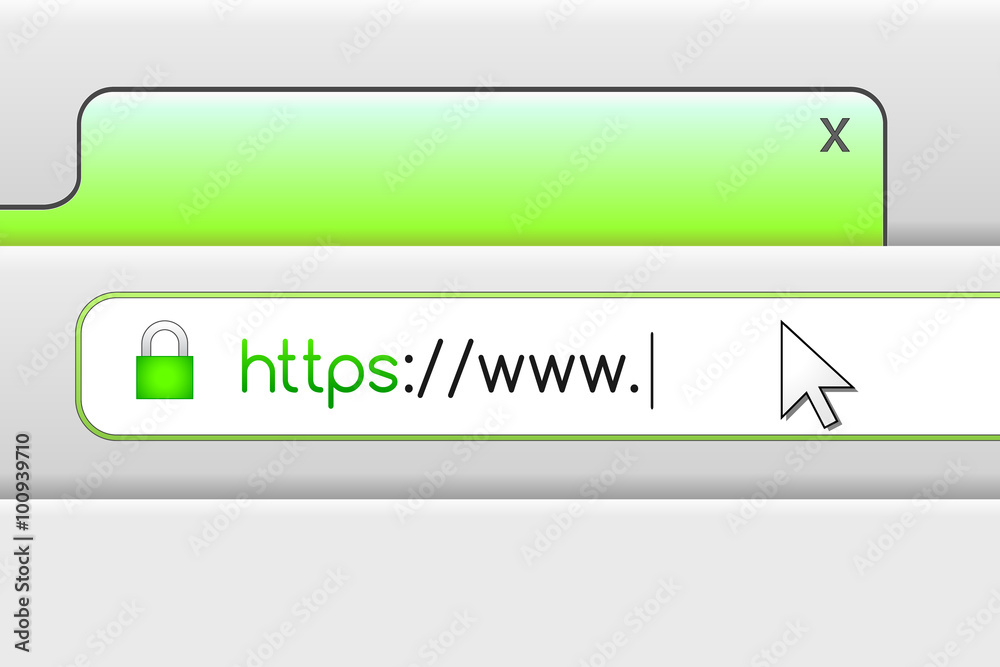 Poster secure connection with htps and lock sign in the navigation bar. browser and online security concept
