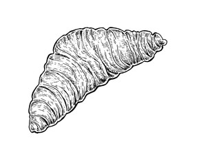 Black and white hand drawn sketch of a croissant.