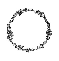 Beautiful black and white hand drawn vintage style round floral