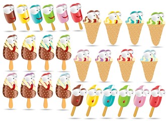 set of  ice creame cartoon characters icon isolated on white