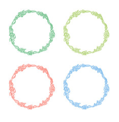 Beautiful retro colors hand drawn vintage style round floral fra