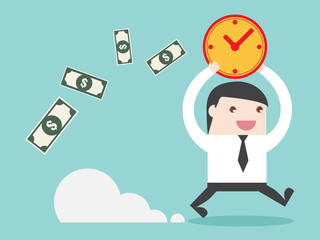 Time is Money in business be achievement. Flat design business financial marketing concept cartoon illustration.