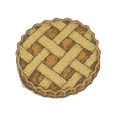 Colorful hand drawn vector illustration of an apple pie