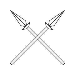 Two crossed spears thin line icon