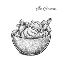 Black and white hand drawn vector illustration of a fruits and b