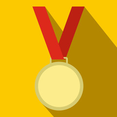 Medal with red ribbon flat icon