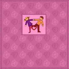 love valentine violet background with cartoon boy and girl