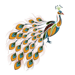 Patterned colored peacock. African / indian / totem / tattoo design. It may be used for design of a t-shirt, bag, postcard and poster. - 100942377