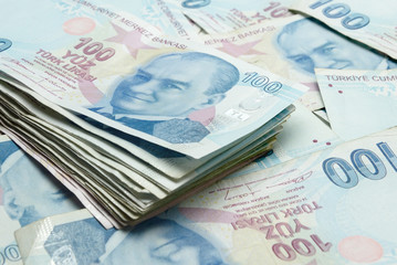 Background of Turkish Lira banknotes  - obrazy, fototapety, plakaty