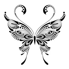 Patterned colored butterfly. African / indian / totem / tattoo design. It may be used for design of a t-shirt, bag, postcard and poster.