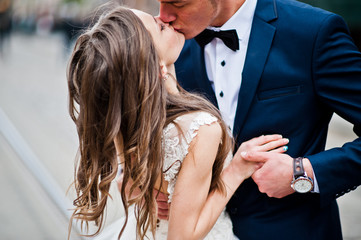 Close up portrait of loved wedding couple