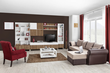 Interior of a modern living room in color