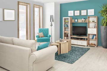 Interior of a modern living room in color