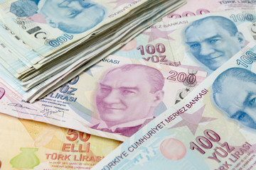 Background of Turkish Lira banknotes  - obrazy, fototapety, plakaty