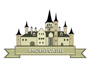 Obraz premium Travel castle logo. Retro vector label. Architectural fantasy 