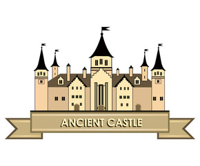 Obraz premium Travel castle logo. Retro vector label. Architectural fantasy 