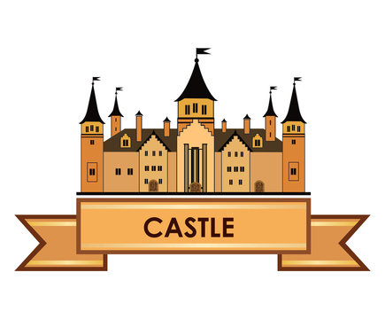 Travel logo. Retro vector castle label. Architectural fantasy