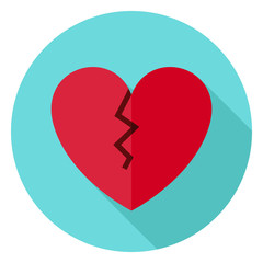 Broken Heart Circle Icon with long Shadow