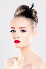 Woman Fashion Model. Hairstyle. Makeup