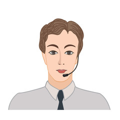Support manager round icon. Call center man vector illustration. Isolated on white 