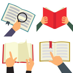 Reading book flat icon set