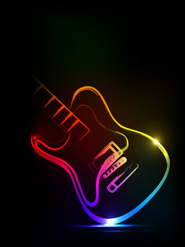 neon ink guitar,  easy all editable