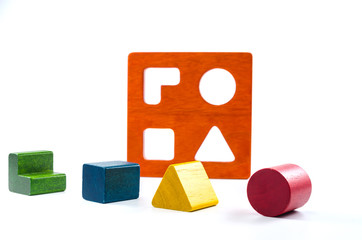 wooden blocks shape sorter toy isolated on white background - 100945945