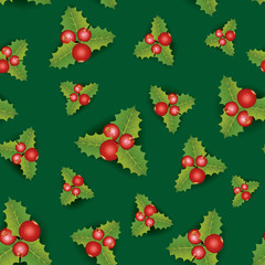 Christmas pattern, hellebore flowers, poinsettia, red berries background