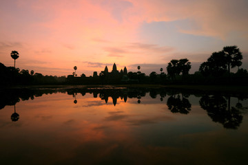 Cambodia, Angkor Wat Silhouette Sunrise Time