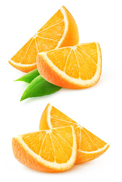 Two slices of orange fruit isolated
