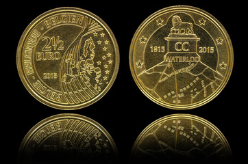 Obverse and reverse of 2.5 Euro coin issued by Belgium in 2015 to commemorate the 200th anniversary...