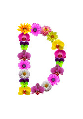 D, flower alphabet isolated on white