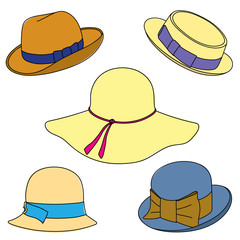 Set of hats on white background.
