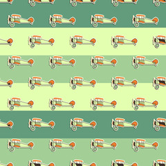 Cute airplane pattern. Doodle style. Old Biplanes seamless background with cartoon planes. Retro aircraft wallpaper and design elements. Aviation theme. Best for kids gifts, travel companies. Vector © jeksonjs