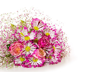 Bouquet of pink flowers  isolated on white.