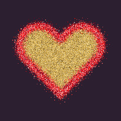 Valentine's Day symbol. Heart. Red sparkles and glitter Vector