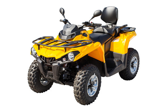 Fototapeta Yellow ATV quadbike isolated on white with clipping path