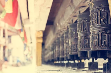 Photo sur Plexiglas Annapurna Closeup of Tibetan praying wheels.