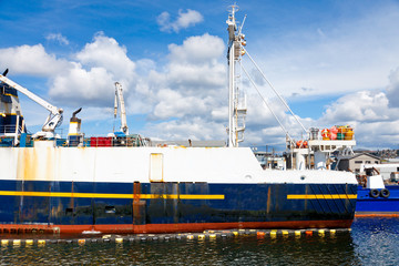 Big commercial fishing vessel. Location: Docked in the Seattle Ship Canal.