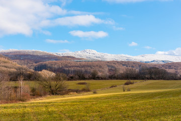 Fototapeta premium Early winter in Slovakia, snow covered peaks